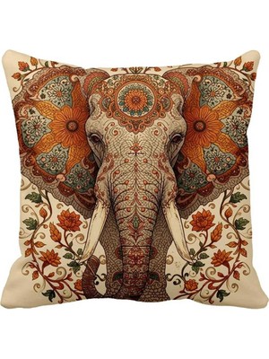 Queen Jera Etnik Tarz Bohem Fil Desenli Tekli Kırlent Kılıfı - Renkli Ev ve Salon Dekoru 43 x 43 cm Süet