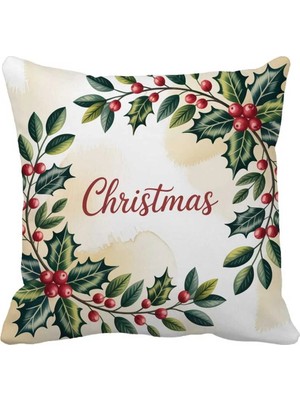Queen Jera Çift Tarafı Baskılı Christmas Yazılı Kırlent Kılıfı – Yılbaşı Dekoratif Yastık 43 x 43 cm Süet