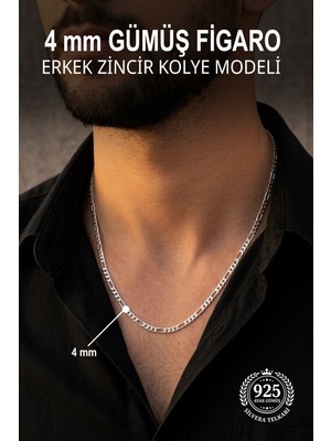 Silvera Telkari 925 Ayar Gümüş Erkek Kolye 4 mm Figaro Zincir ST422