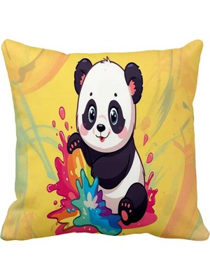 Queen Jera Sevimli Panda Çocuk Odası Tekli Dekoratif Kırlent Kılıfı 43 x 43 cm Süet