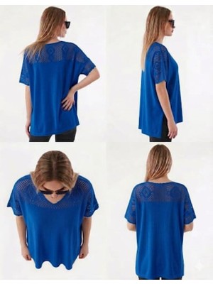 Günay Kadın Triko Bluz DLV12671 V Yaka Ajurlu Dantel Detay