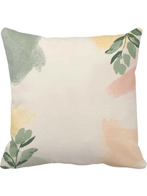 Queen Jera Minimalist Pastel Yaprak Desenli Dekoratif Kırlent Kılıfı - Çift Taraflı 43 x 43 cm