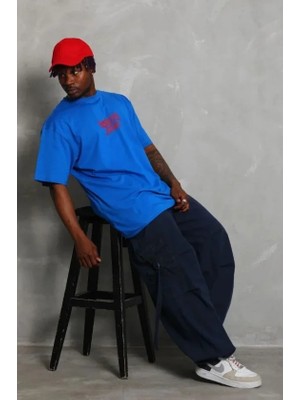 Stores36 Erkek Baskılı T-Shirt Kısa Kol Bisiklet Yaka Regular Fit Rahat Kalıp Günlük Tişört - Saks Mavisi