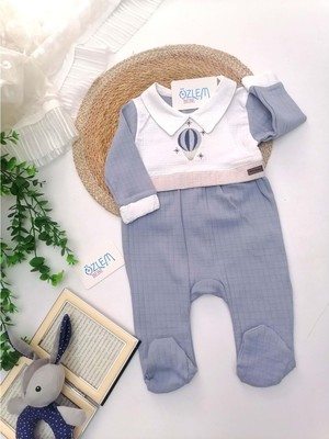 Nanon Baby Balon Nakışlı Gömlek Yaka Tulum Mavi