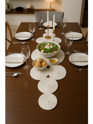Comfort Craft Çoklu Daire Tasarım Hasır Runner 33X100 cm - Yıkanabilir Jüt Görünümlü Oval Örme Runner