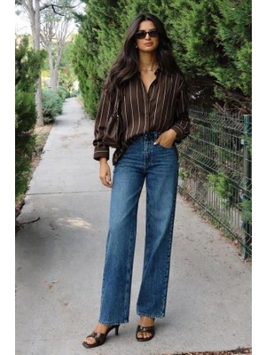 Lijuri Çizgili Oversize Kesim Gömlek 3505