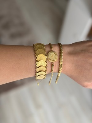 Stainless Steel Çelik Gold Kuyumcu Model 3'lü Bileklik Seti