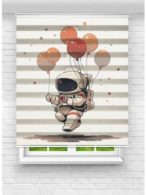 Enzo Home Baskılı Zebra Stor Perde – Astronot ve Balon Desenli Çocuk Odası Perdesi