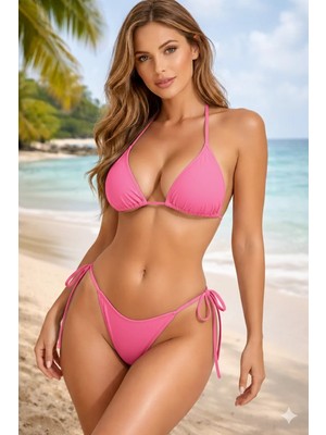 Sheviva Kadın Ipli Bikini Takımı Pembe Üçgen Kesim