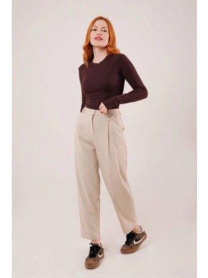 Stores36 Kapama Cep Detaylı Krem Pantolon