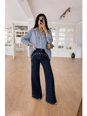 Lijuri Çizgili Oversize Basic Gömlek 3504