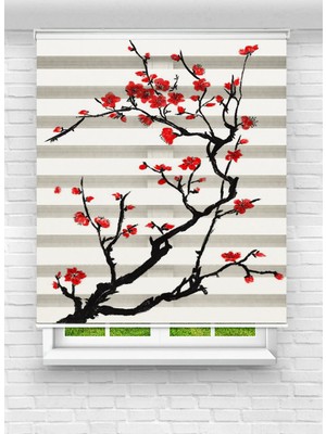 Enzo Home Baskılı Zebra Stor Perde – Japon Kiraz Çiçeği Desenli Modern Dekoratif Perde