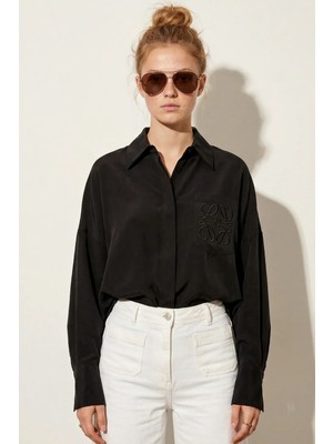 Cep Işlemeli Oversize Kadın Gömlek
