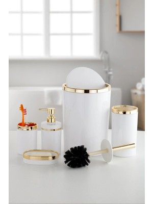 Okacih 5 Parça Lüks Akrilik Banyo Seti Gold Siyah ve Beyaz Renk Seçenekli