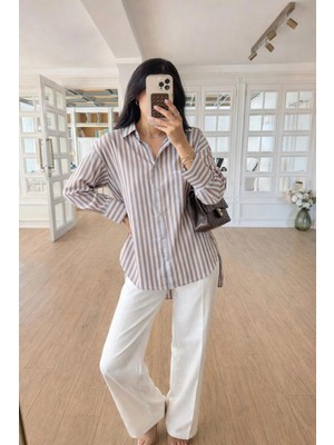 Lijuri Çizgili Oversize Basic Gömlek 3504
