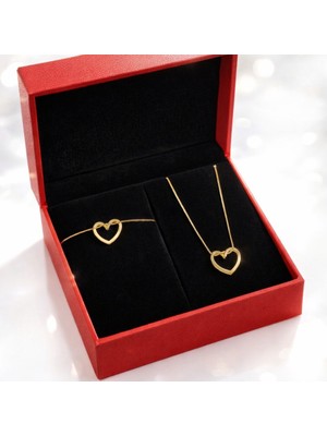 Stainless Steel Çelik Gold Düğüm Kalp Model 2'li Kolye ve Bileklik Seti