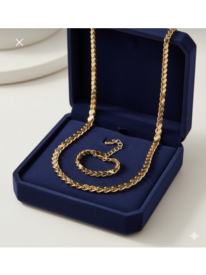 Stainless Steel Çelik Gold Arpa Model 2'li Kolye, Bileklik Seti