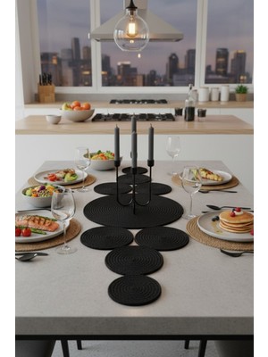 Comfort Craft Çoklu Daire Tasarım Hasır Runner 33X100 cm - Yıkanabilir Jüt Görünümlü Oval Örme Runner