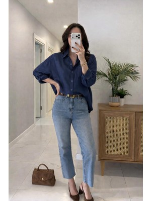 Lijuri Siyah Oversize Keten Gömlek 3510