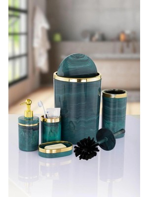 Okacih Mermer Görünümlü 5’li Gold Banyo Seti