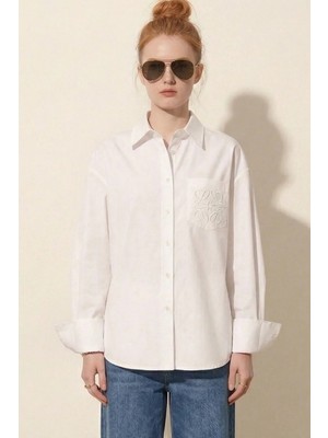 Cep Işlemeli Oversize Kadın Gömlek
