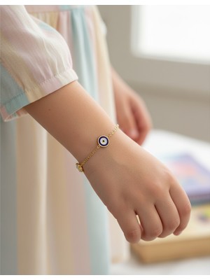 İryum Mineli Çocuk Bilekliği - Çiçek & Nazar & Çilek - 14 Ayar