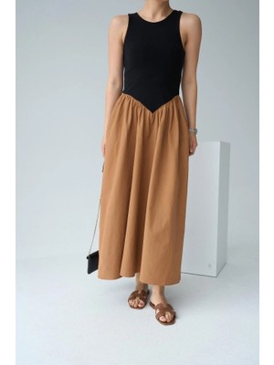 Stores36 Iki Renkli Elbise - Siyah-Taba