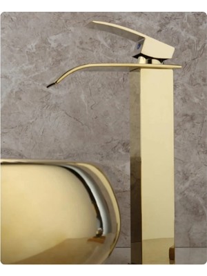 FUALORA Gold Çanak Lavabo Bataryası  Oval Çıkış Havzalı Modern Yüksek Batarya
