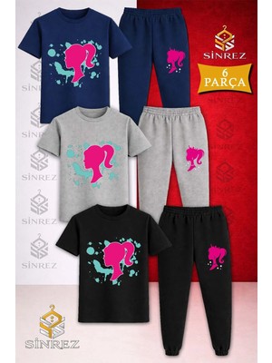 Çocuk Prenses Turkuaz Boyalı Baskılı 3lü Tişort Eşofman Takımı