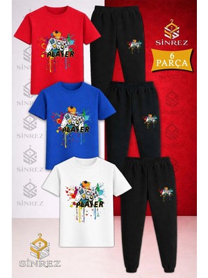 Çocuk Game On Player Renklı Baskılı 3lü Tişort Eşofman Takımı