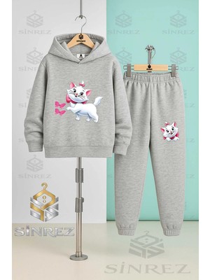 Çocuk Unısex Kedı Kurdalelı Kelebek Kapşonlu Eşofman Takımı
