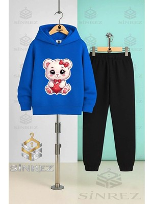 Çocuk Unısex Kedı Sevımlı Kalp Pembe Kapşonlu Eşofman Takımı