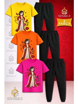 Çocuk Jıyn Yoresel Anıme Baskılı 3lü Tişort Eşofman Takımı