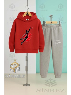 Çocuk Unısex Basketbolcu Syh Kırmızı Kapşonlu Eşofman Takımı