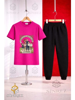 Çocuk Ata Cocuklar Cerceve 23 Nısan Baskılı Tişort Eşofman Takımı