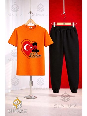 Çocuk Ata Kalp 23 Nısan Baskılı Tişort Eşofman Takımı