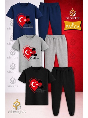 Çocuk Ata Kalp 23 Nısan Baskılı 3lü Tişort Eşofman Takımı
