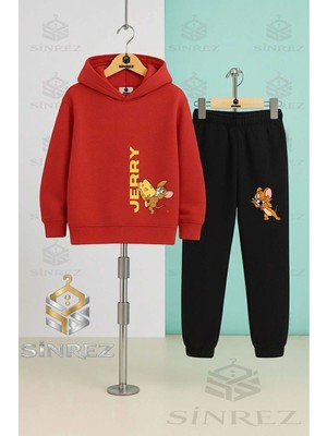 Çocuk Unısex Jerry Teklı Peynır Calan Kapşonlu Eşofman Takımı