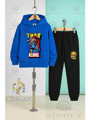 Çocuk Unısex Thor Karede Yazılı Kapşonlu Eşofman Takımı
