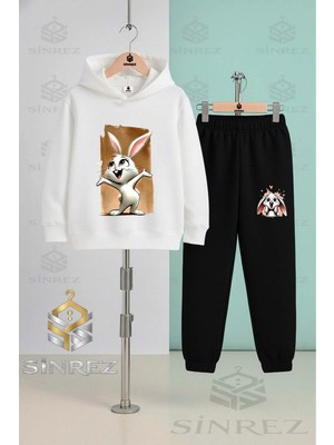 Çocuk Unısex Tavsan Tuval Byz Pembe Kapşonlu Eşofman Takımı