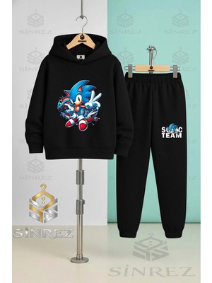 Çocuk Unısex Sonıc Oyun Konsollu Kapşonlu Eşofman Takımı