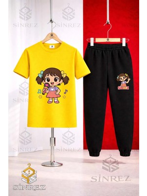Çocuk Kız Mıkrofonlu Baskılı Tişort Eşofman Takımı