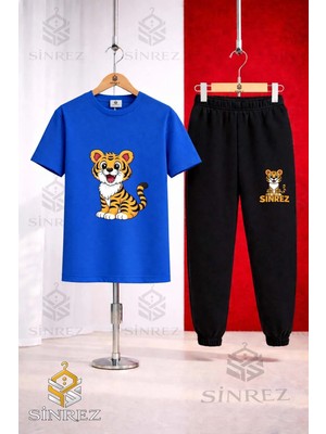 Çocuk Kaplan Oturan Baskılı Tişort Eşofman Takımı