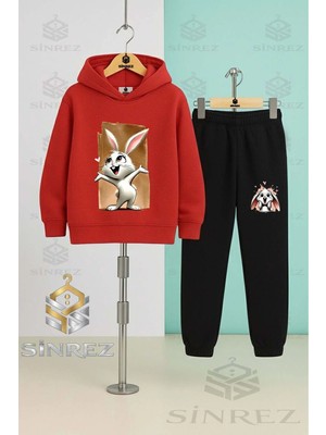 Çocuk Unısex Tavsan Tuval Byz Pembe Kapşonlu Eşofman Takımı