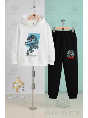 Çocuk Unısex Dınazor Turkuaz Tuval Kapşonlu Eşofman Takımı