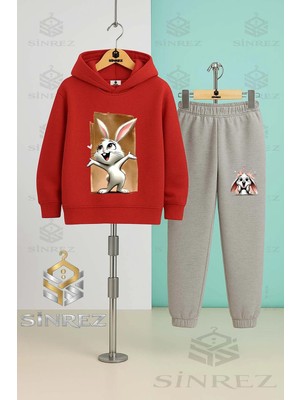 Çocuk Unısex Tavsan Tuval Byz Pembe Kapşonlu Eşofman Takımı