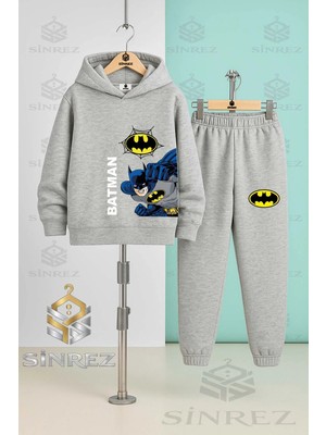 Çocuk Unısex Batman Yan Yumruk Yazı Byk Kapşonlu Eşofman Takımı
