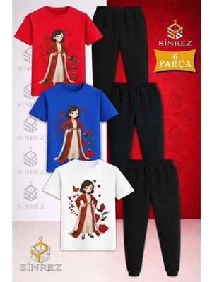 Çocuk Jıyn Yoresel Anıme Baskılı 3lü Tişort Eşofman Takımı