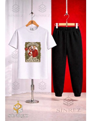 Çocuk Ata Kız Cerceve 23 Nısan Baskılı Tişort Eşofman Takımı