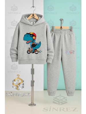 Çocuk Unısex Rawr Dıno Motorlu Kapşonlu Eşofman Takımı